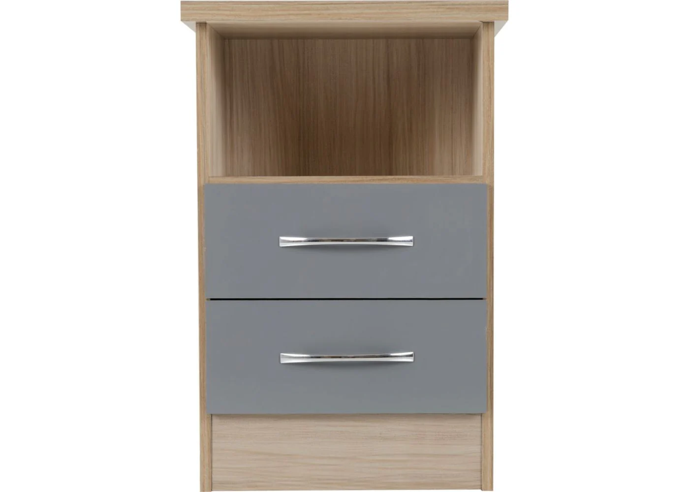 Nevada Grey Gloss and Light Oak Effect 2-Drawer Bedside by Wholesale Beds & Furniture - Image 4