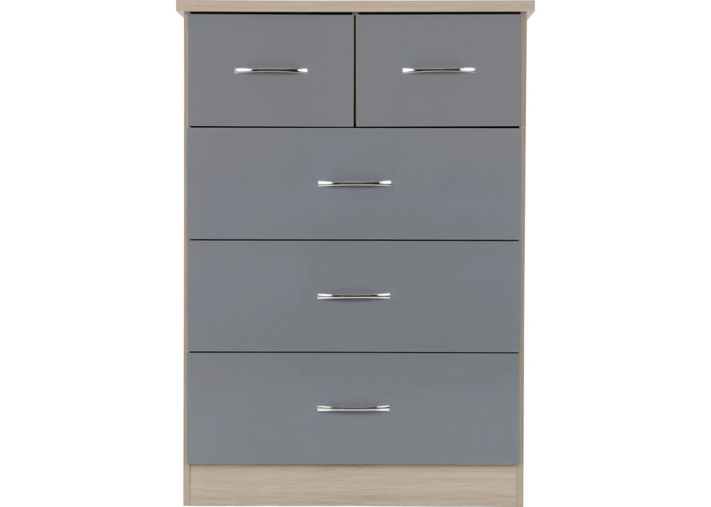 Wholesale Nevada Grey Gloss and Light Oak Effect 2-Over-3-Drawer Chest - Image 4