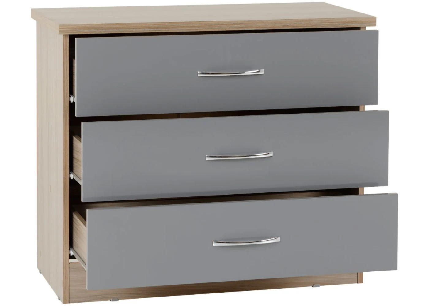 Nevada Grey Gloss and Light Oak Effect 3-Drawer Chest by Wholesale Beds & Furniture - Image 3