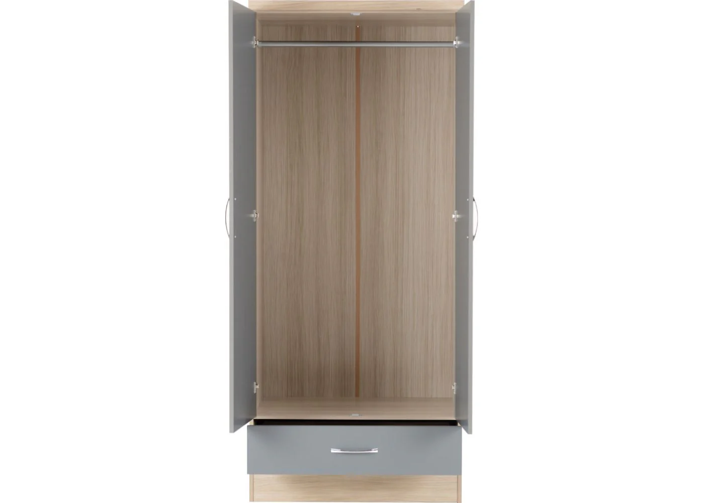 Wholesale Nevada Grey Gloss and Light Oak Effect 4 Piece Bedroom Furniture Set - Grey Bedroom Furniture Set with Light Oak Effect - Image 3