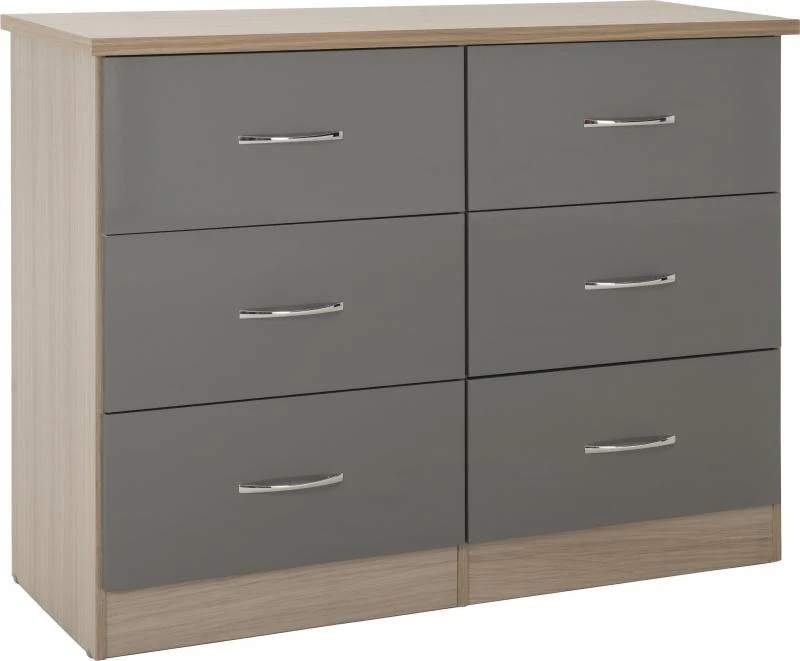 Nevada Grey Gloss and Light Oak Effect 6-Drawer Chest by Wholesale Beds & Furniture - Image 2
