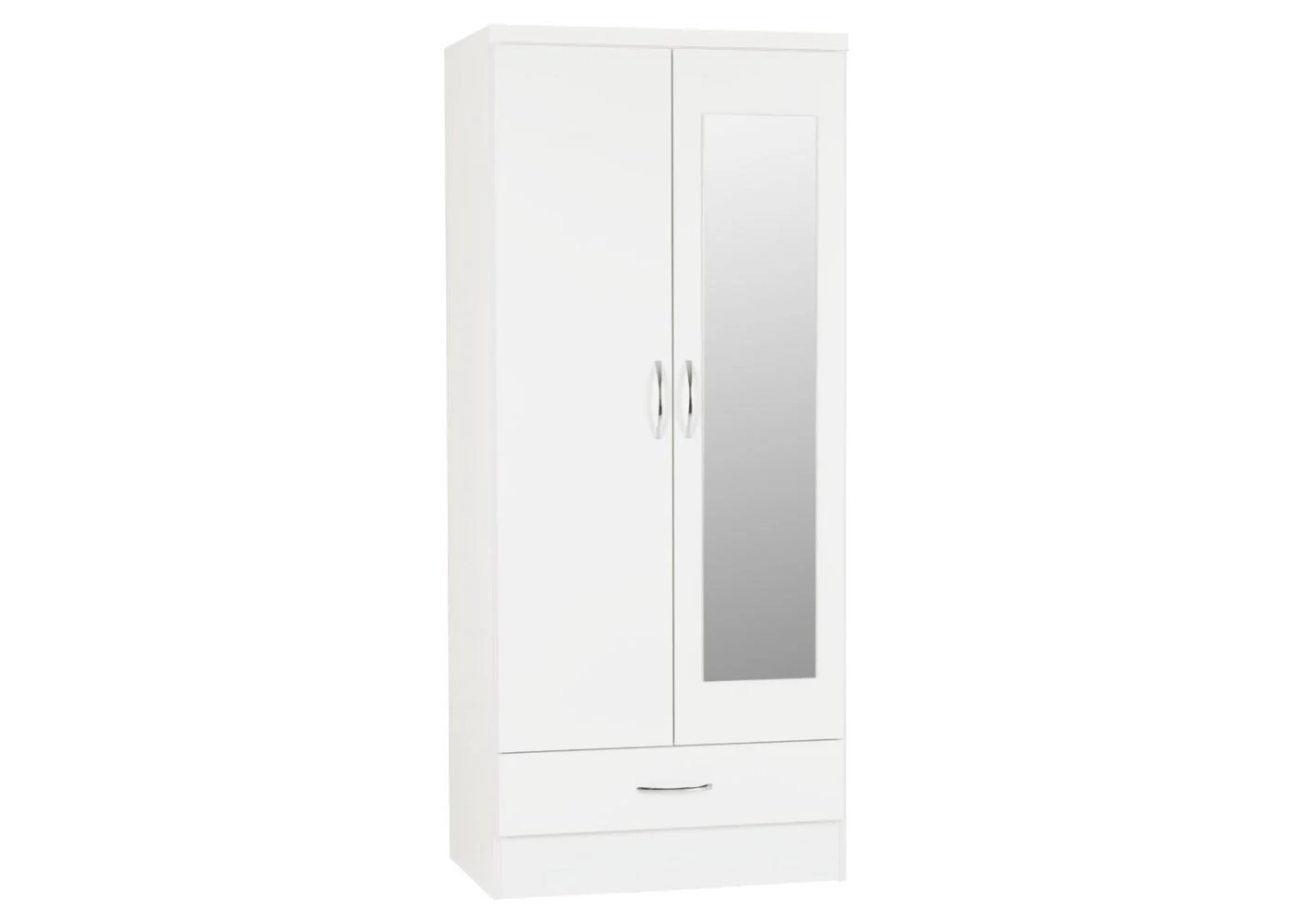 Nevada White Gloss 2-Door 1-Drawer Mirrored Wardrobe by Wholesale Beds & Furniture
