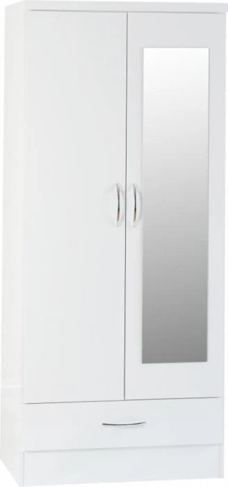 Nevada White Gloss 2-Door 1-Drawer Mirrored Wardrobe by Wholesale Beds & Furniture - Image 2