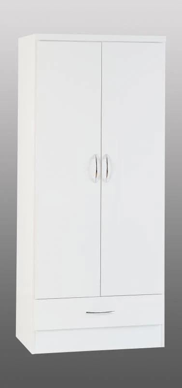 Nevada White Gloss 2-Door 1-Drawer Wardrobe by Wholesale Beds & Furniture - Image 2