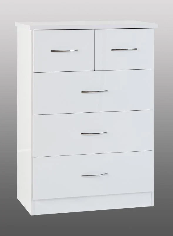 Wholesale Nevada White Gloss 2-Over-3-Drawer Chest in White Colour - Image 2
