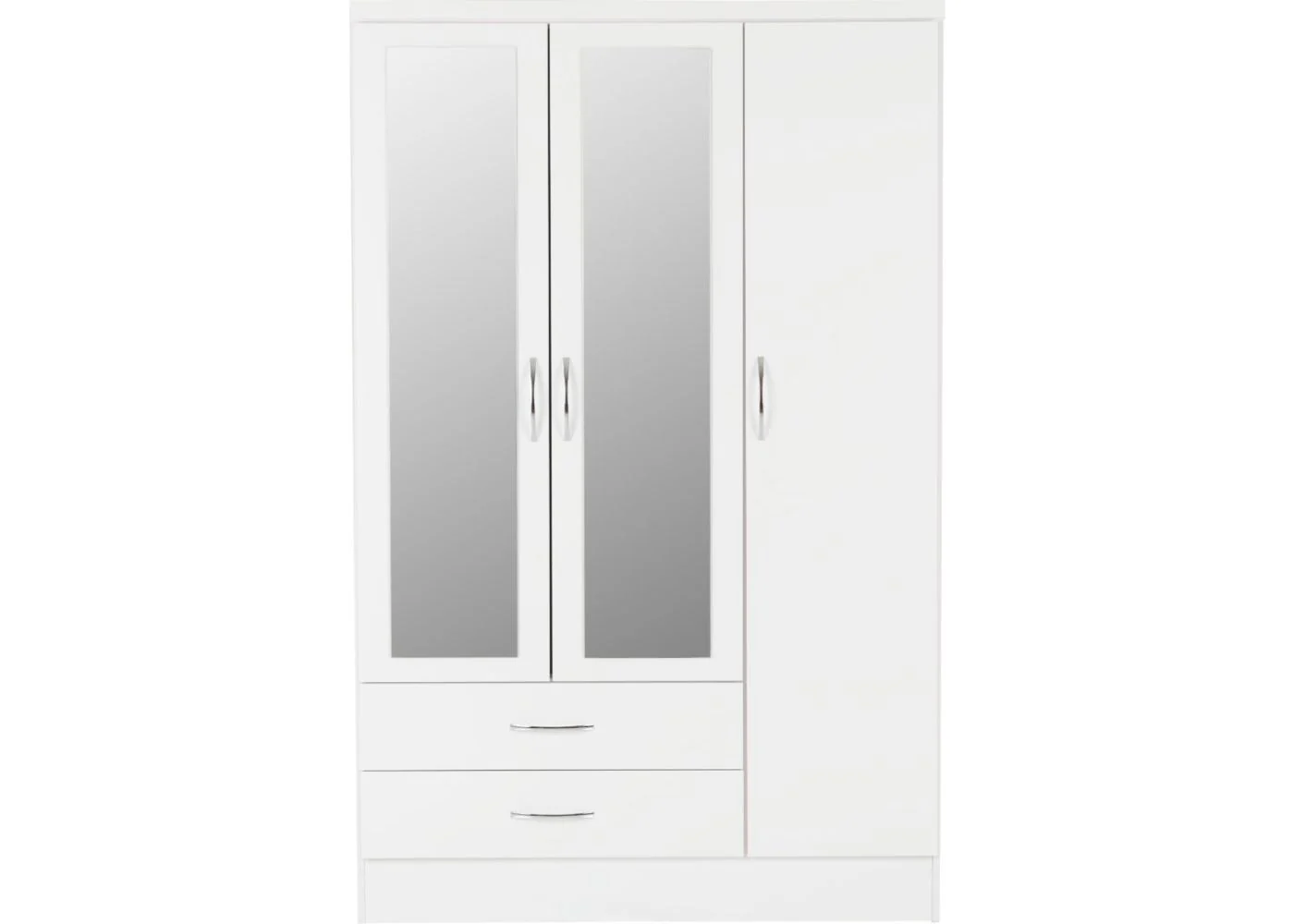 Nevada White Gloss 3-Door 2-Drawer Mirrored Wardrobe by Wholesale Beds & Furniture - Image 3