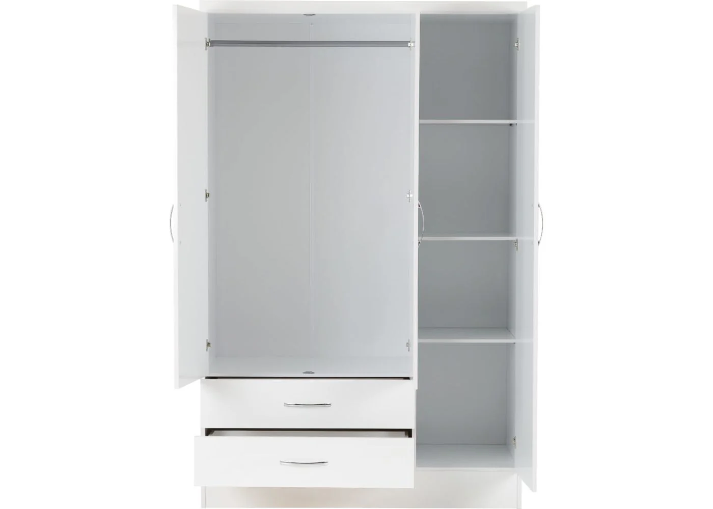 Nevada White Gloss 3-Door 2-Drawer Mirrored Wardrobe by Wholesale Beds & Furniture - Image 4