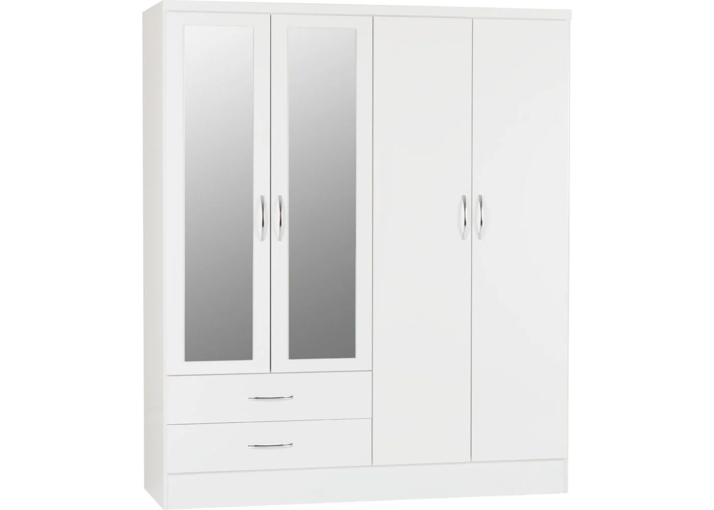 Nevada White Gloss 4-Door 2-Drawer Mirrored Wardrobe by Wholesale Beds & Furniture
