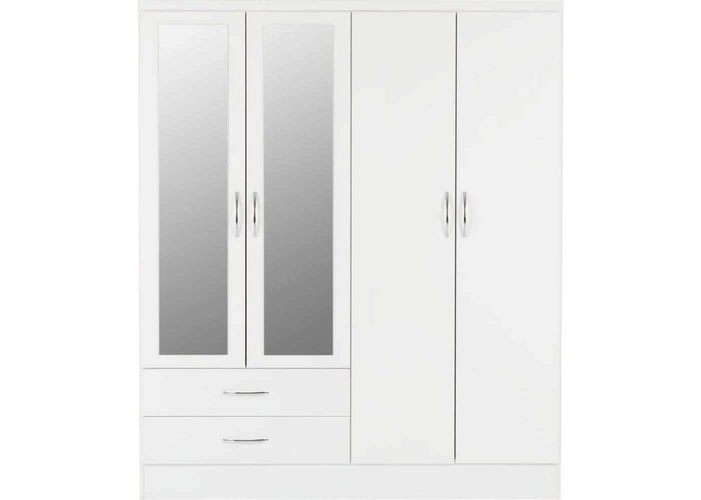 Nevada White Gloss 4-Door 2-Drawer Mirrored Wardrobe by Wholesale Beds & Furniture - Image 3
