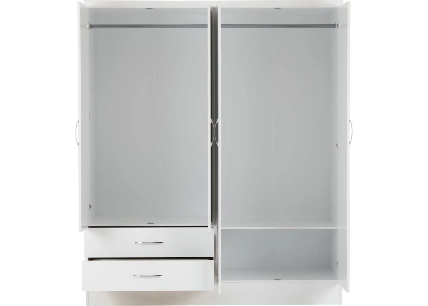 Nevada White Gloss 4-Door 2-Drawer Mirrored Wardrobe by Wholesale Beds & Furniture - Image 4