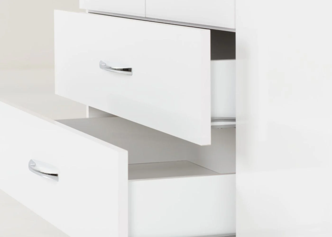 Nevada White Gloss 4-Door 2-Drawer Mirrored Wardrobe by Wholesale Beds & Furniture - Image 6