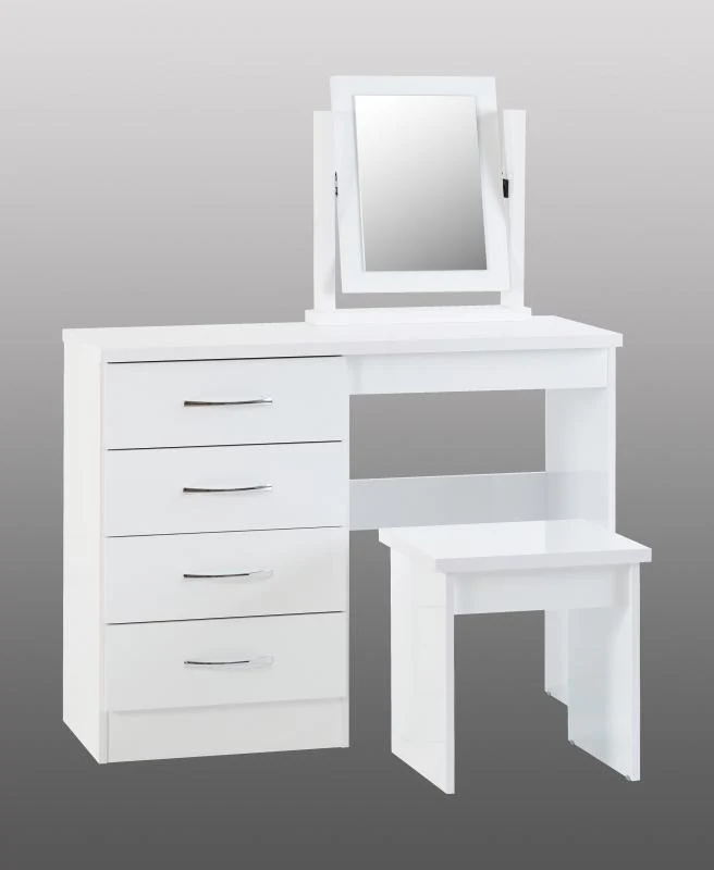 Wholesale Nevada White Gloss 4-Drawer Dressing Table Set in White Colour - Image 2