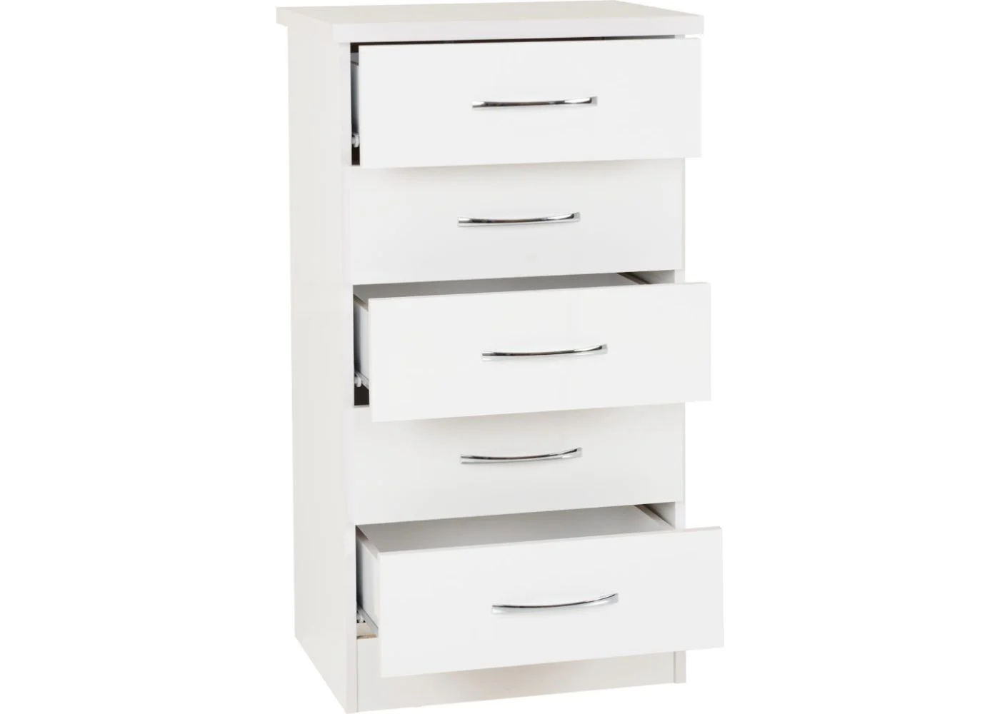 Nevada White Gloss 5-Drawer Narrow Chest by Wholesale Beds & Furniture - Image 4