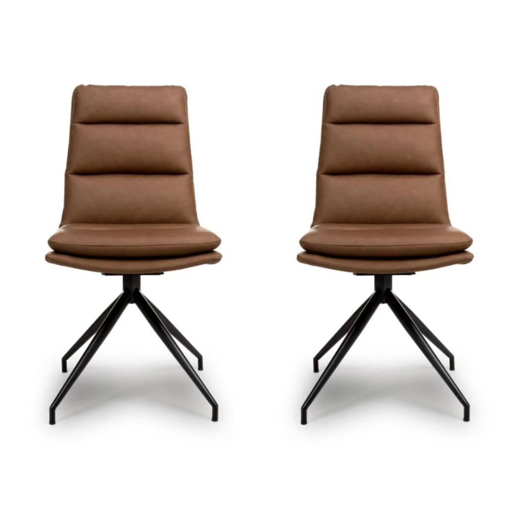 Pair of Nobo Tan PU Swivel Dining Chairs