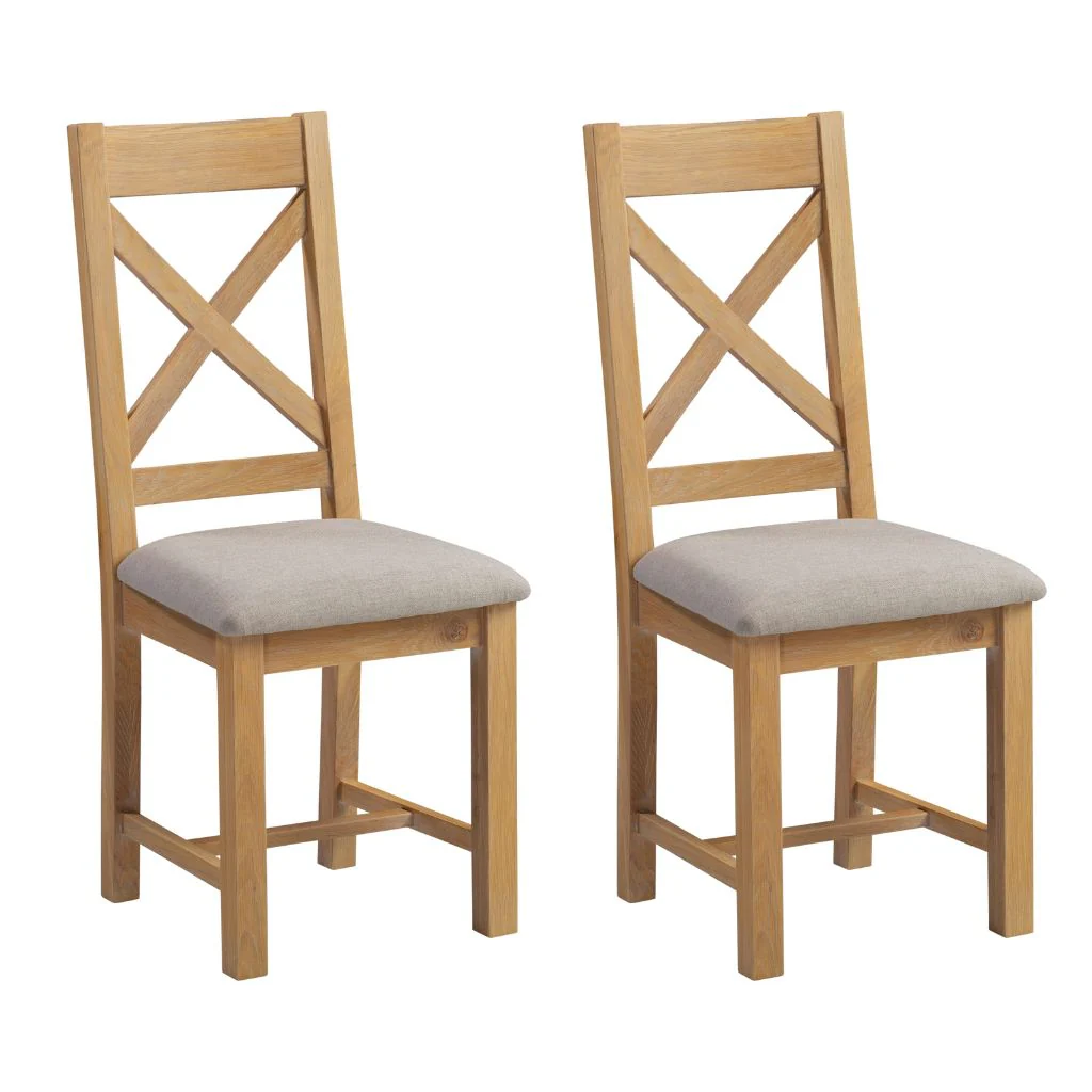 Pair of Windsor Natural Oak Cross Back Dining Chairs by Wholesale