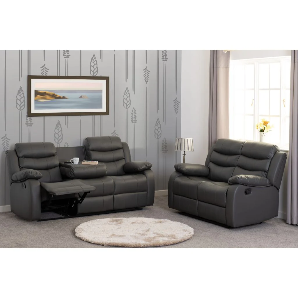 Roma Grey Faux Leather Reclining 3+2 Sofa Set by Wholesale Beds