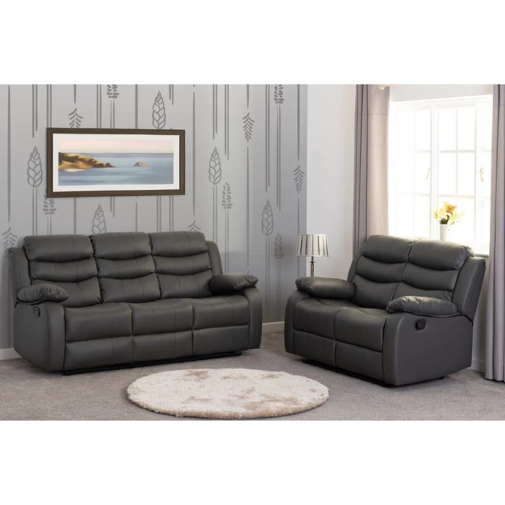 Roma Grey Faux Leather Reclining 3+2 Sofa Set by Wholesale Beds - Image 2