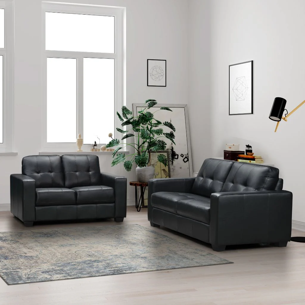 Rose Black Faux Leather 3+2 Sofa Set by Image