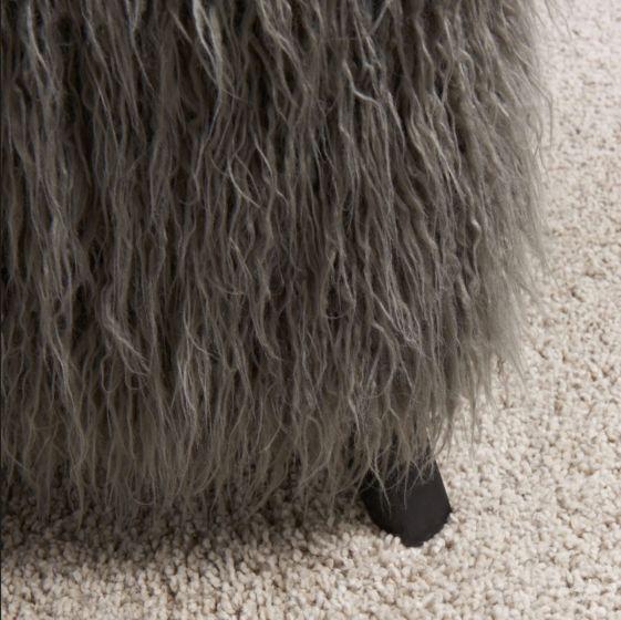 Shaggy Faux Sheepskin Cube Stool in Grey - Image 3