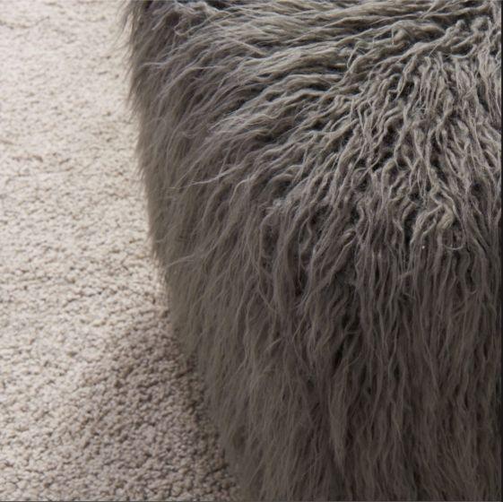 Shaggy Faux Sheepskin Cube Stool in Grey - Image 4