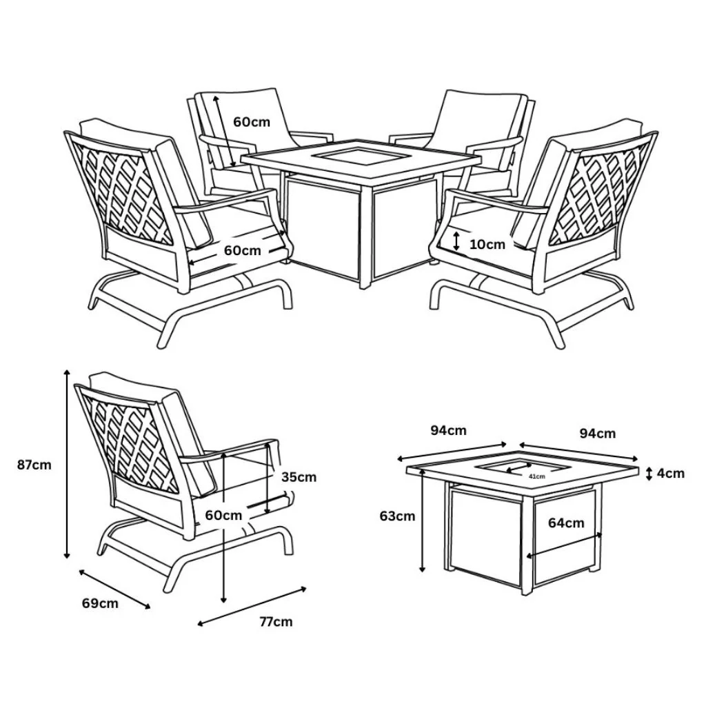 Stamford Outdoor Fire Pit and 4 Chairs Set by Derrys - Image 3