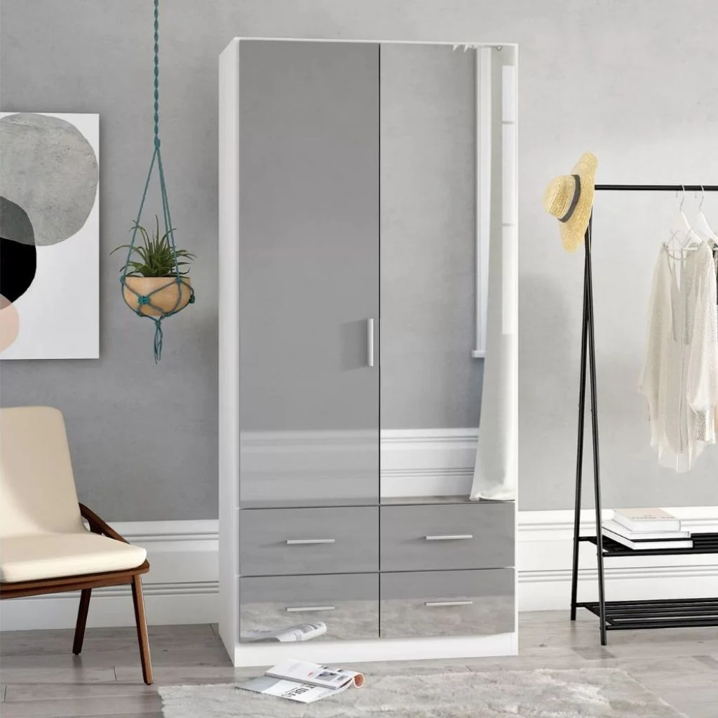 Stuttgart Soft Grey/ Alpine White 2 Door Wardrobe by Rauch - Image 2