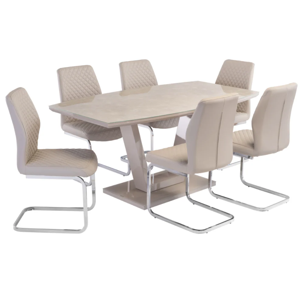 Venosa 1.6m Latte Marble Dining Range with Stone Carpino Chairs - Image 3